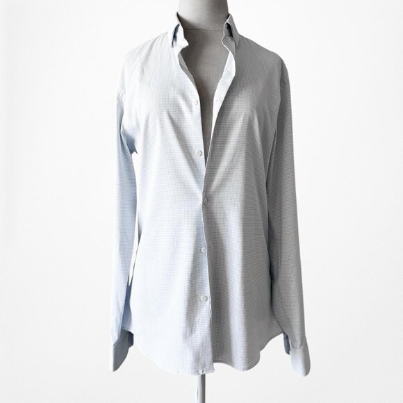 Zara Blue White Checkered Print Button Down Shirt Size S - Picture 5 of 8